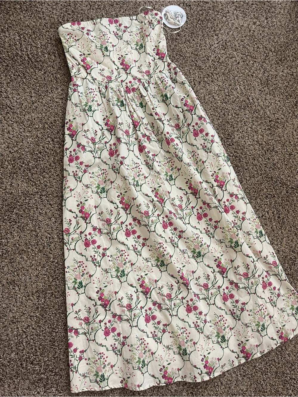 Floral Strapless Cream Dress